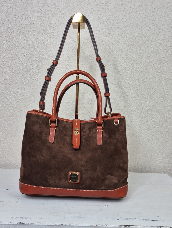 Dooney & Bourke Handbags - Dooney & Bourke Brown Suede Satchel with Tan Leather Trim Nwt Perry Satchel